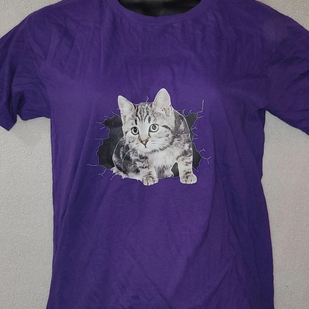 Charming Purple Cat Print T-Shirt